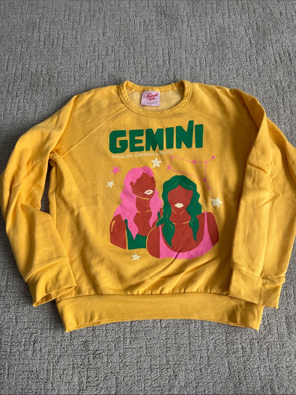 Anthropologie Gemini Graphic Yellow Crewneck Sweatshirt